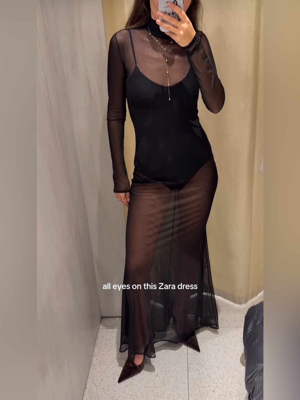 Zara ❗️NWT Black SEMI Sheer Midi Dress REF4770/807